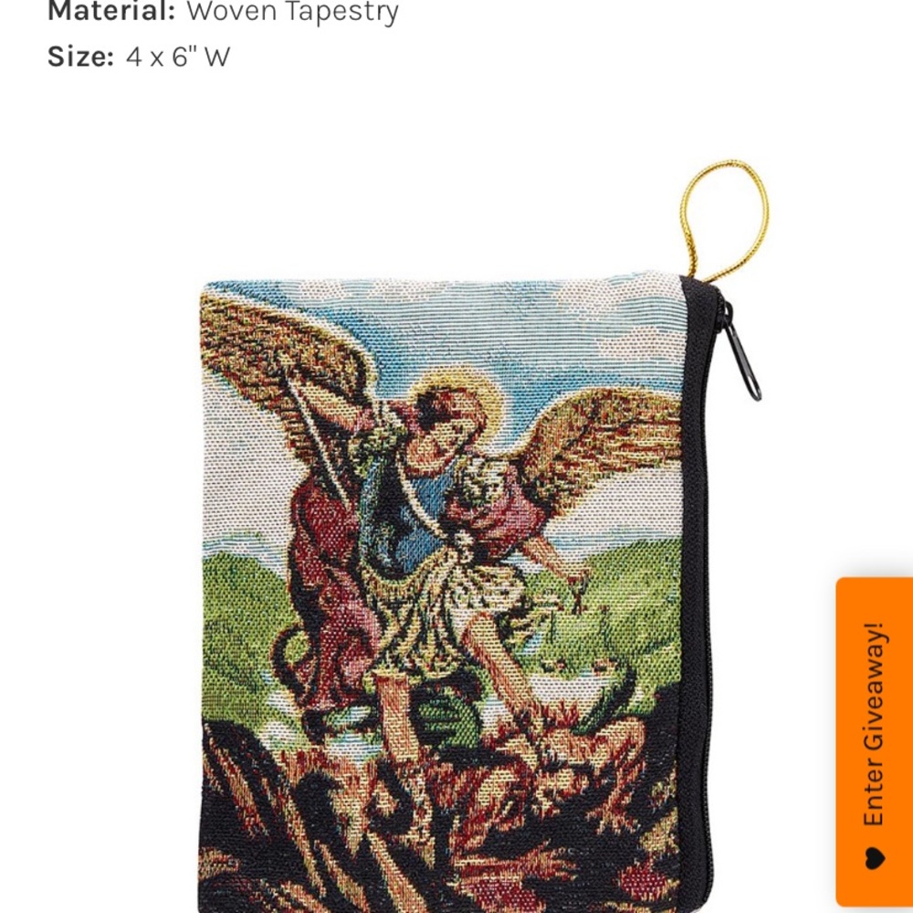Saint Michael woven tapestry pouch for Rosary or coin purse 4x6” Christmas new!